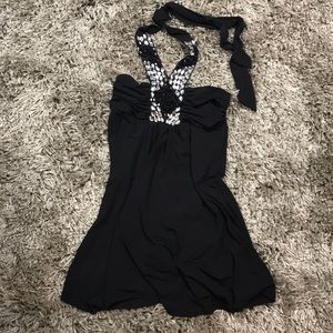 Little black dress embellished halter tie